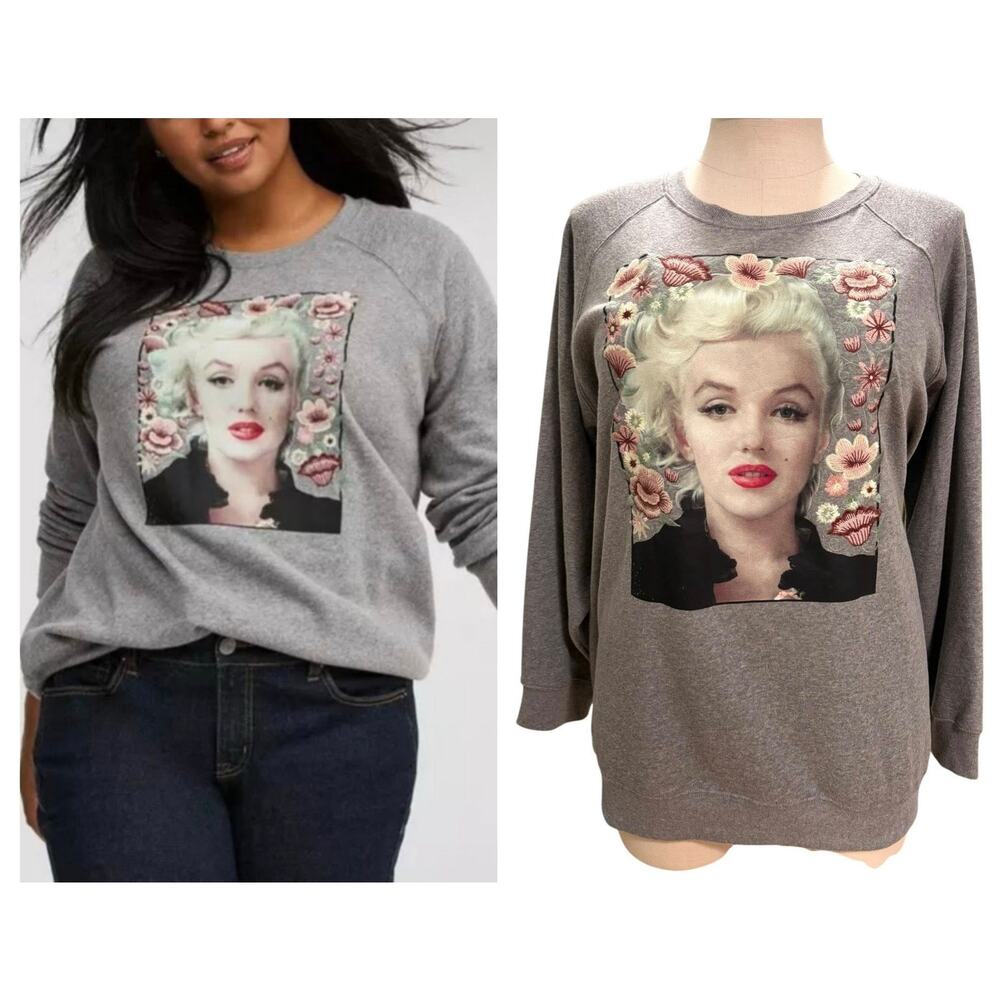 Torrid Marilyn Monroe Floral Embroidered Fleece Sweatshirt NWT Plus Size 4 4X 26